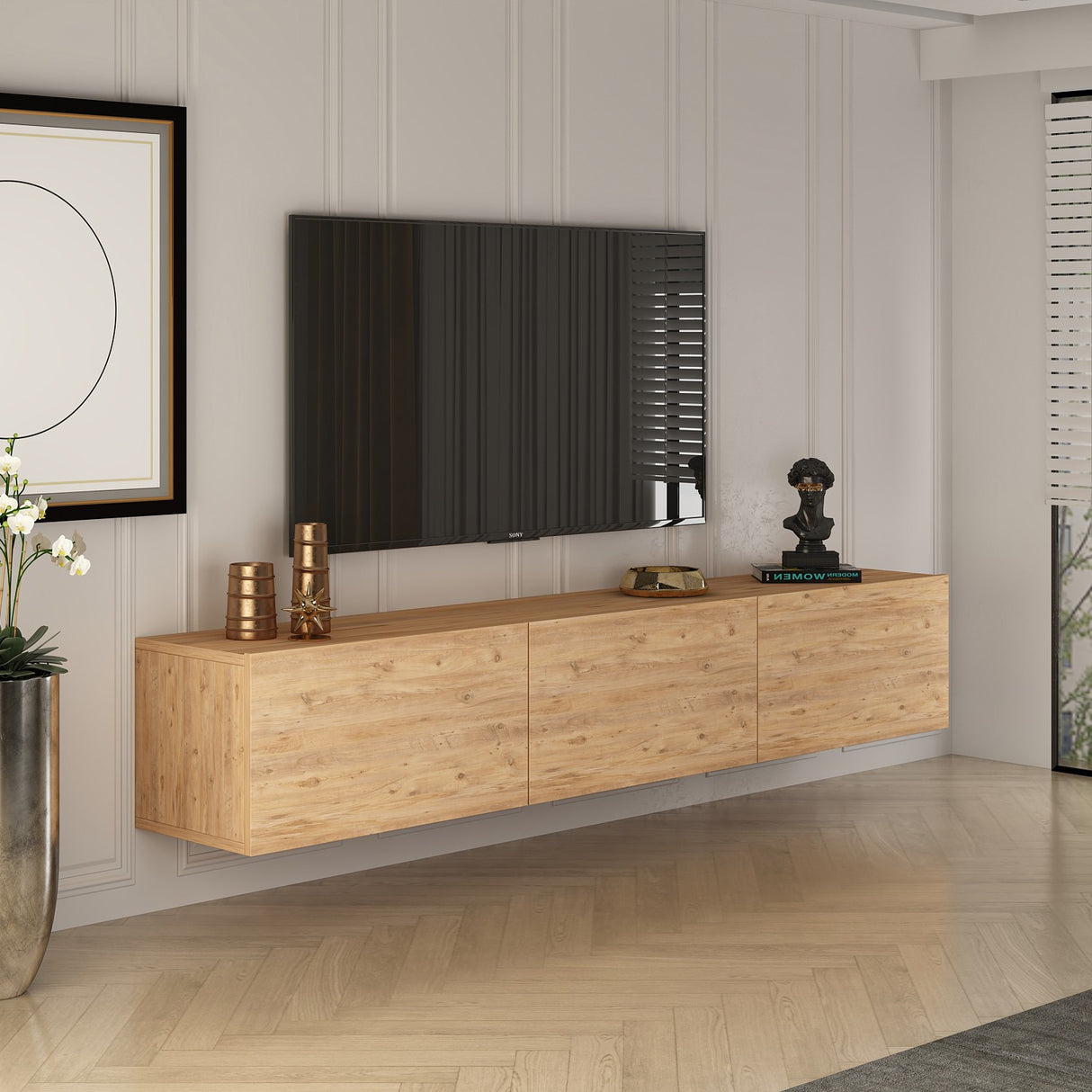 West tv-meubel Atlantic pine 150 cm Gemelamineerd houtcomposiet