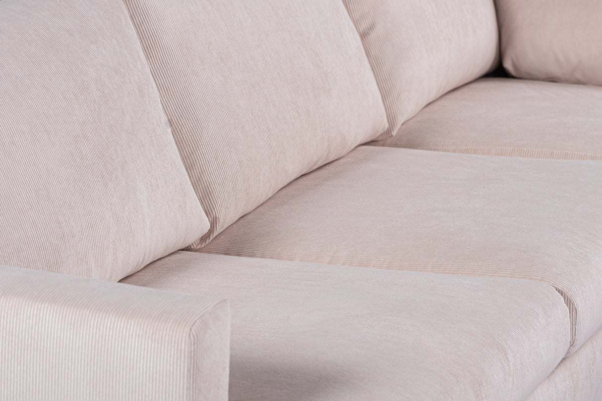 3-zits hoekbank Chiara ribstof beige