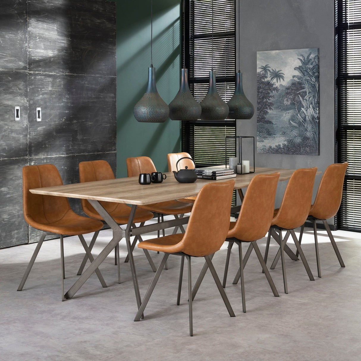 Set van 4 Eetkamerstoelen Siena Saddle PU bruin