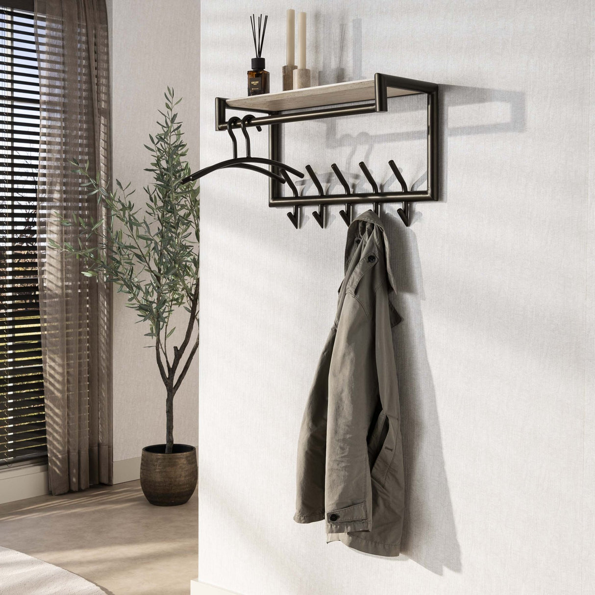 Wandkapstok Aria 2x5 haken Travertine Melamine Bronskleurig