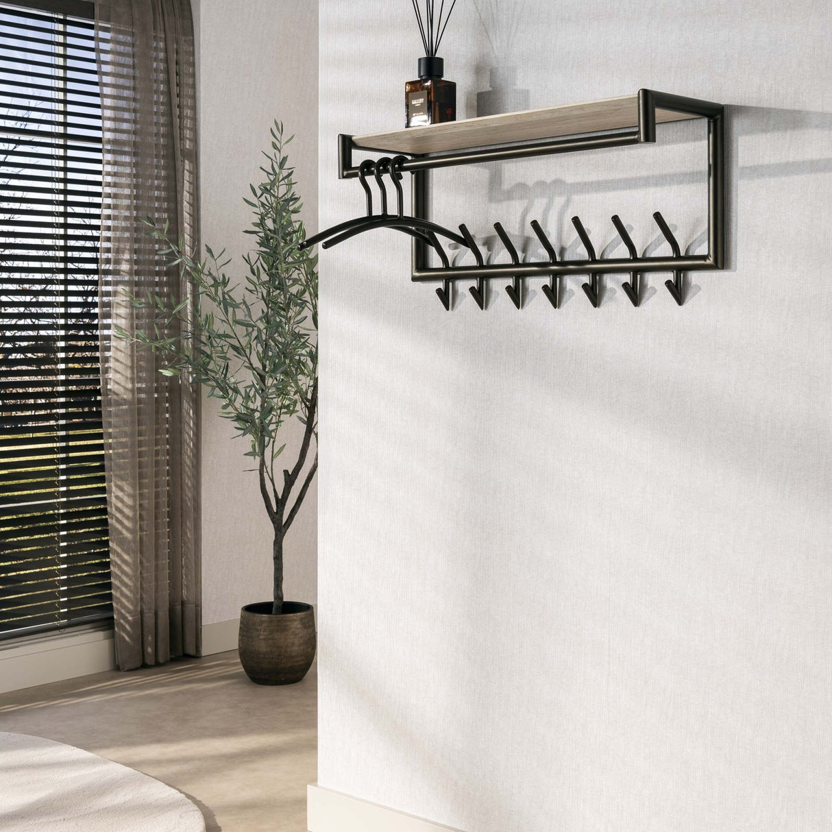 Wandkapstok Aria 2x7 haken Travertine Melamine Bronskleurig