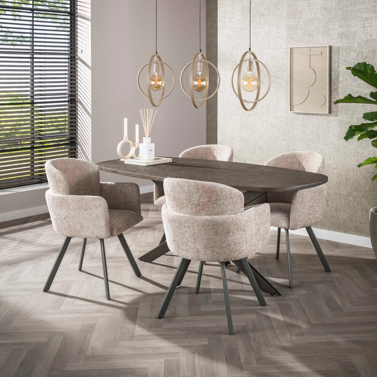 Set van 2 Moderne eetkamerstoelen Luma Hoven Rich Zand