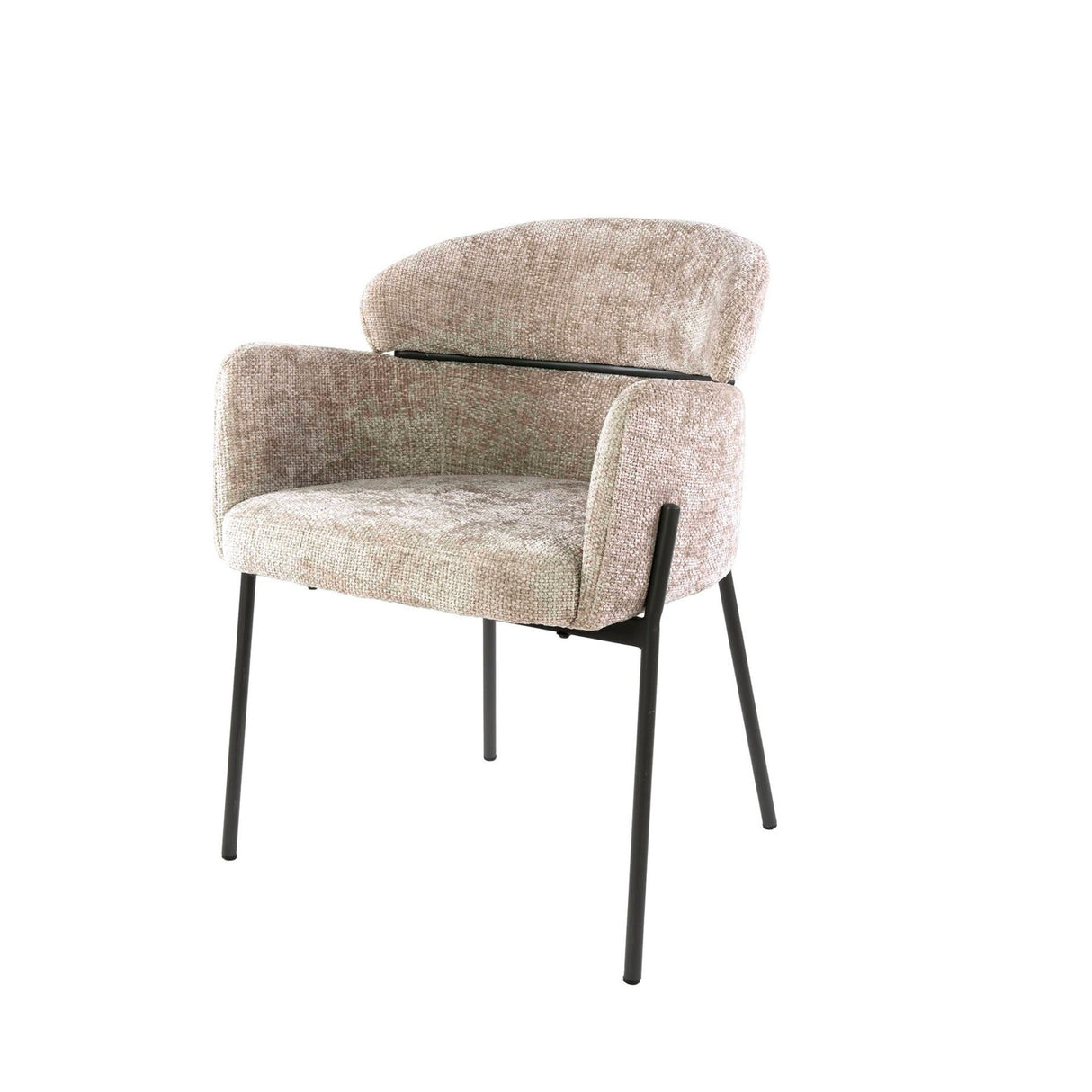 Eetkamerstoelen - Eetkamerstoel Chenille Zand met ronde rug en arm - Lola - Dimehouse