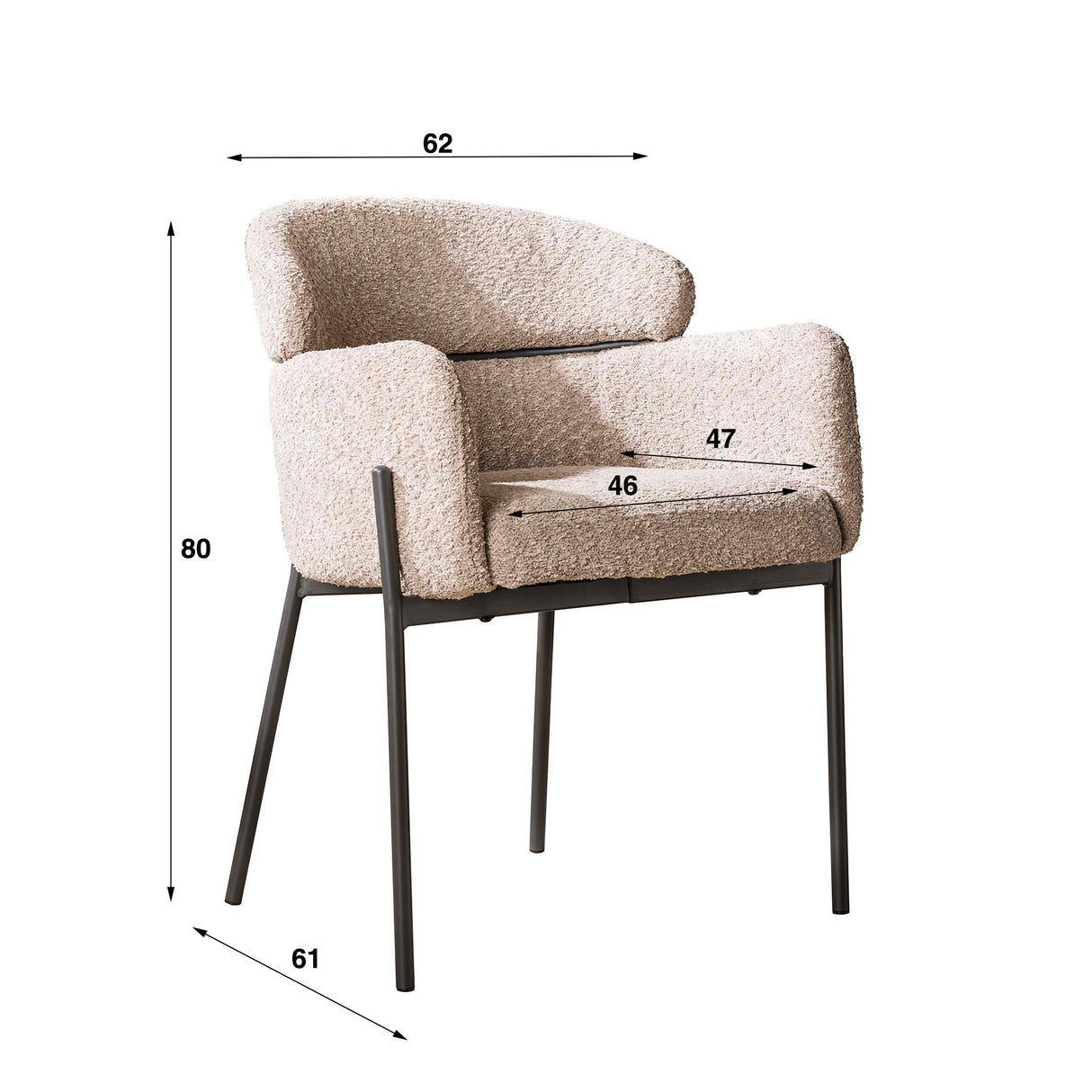 Eetkamerstoel Bouclé Beige - Japandi - ronde vormen - Lola