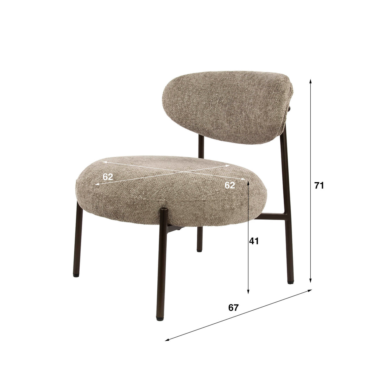 Ronde Scandinavische fauteuil beige gemêleerde stof Nova