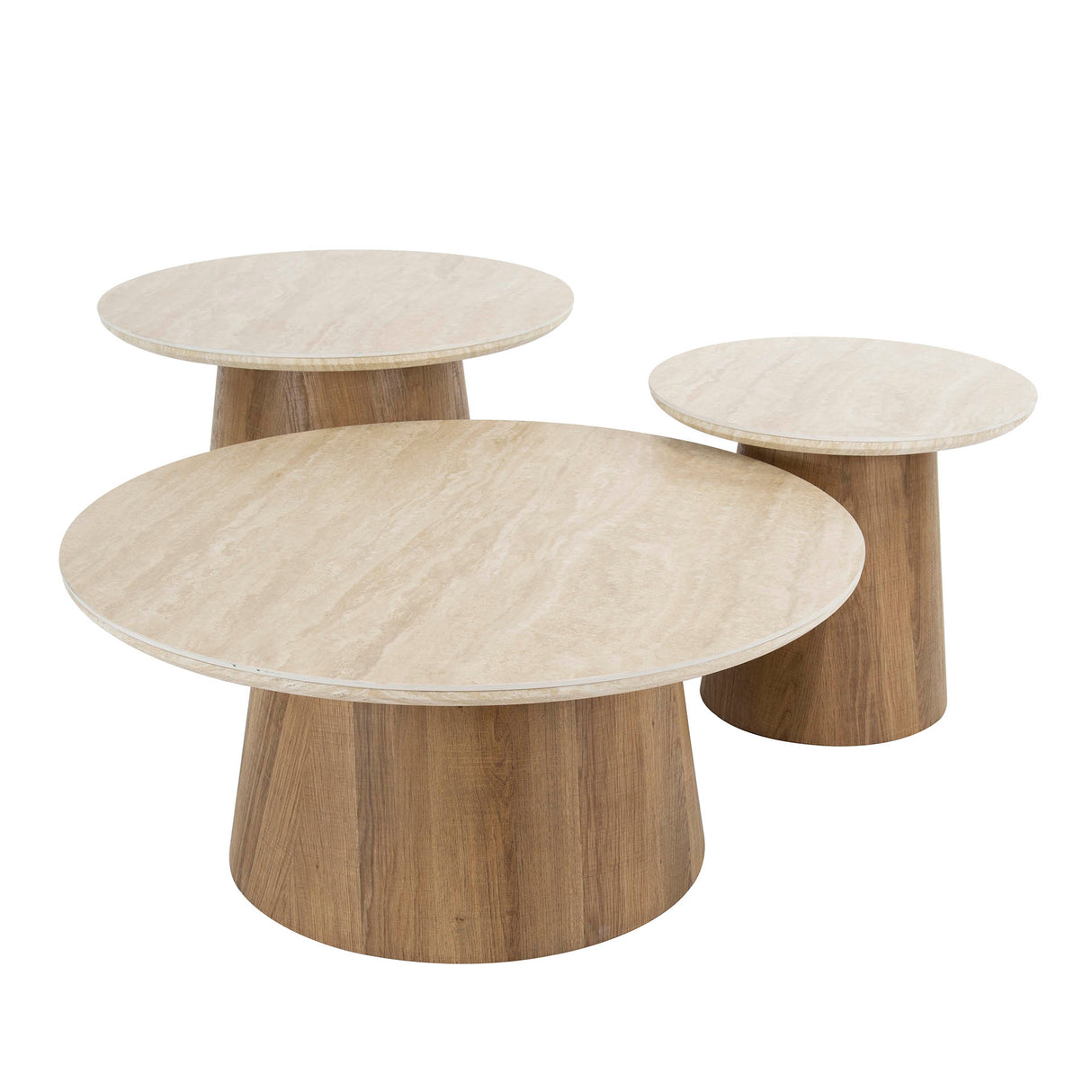 Jimi Ronde Salontafel set van 3 Keramiek Travertine