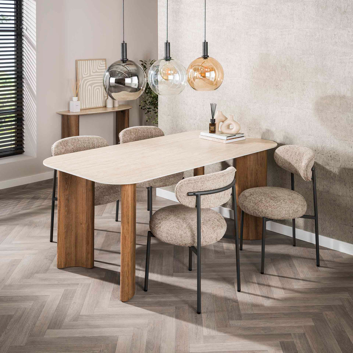 Jimi Curvo Eettafel 180 Keramiek Travertine