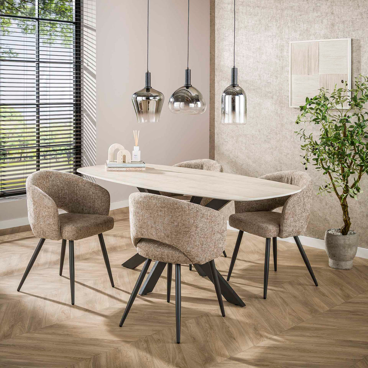 Valente Ovaal Eettafel 180 cm Travertine Keramiek
