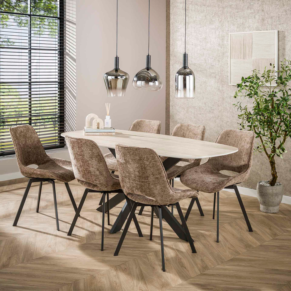 Valente Ovaal Eettafel 180 cm Travertine Keramiek