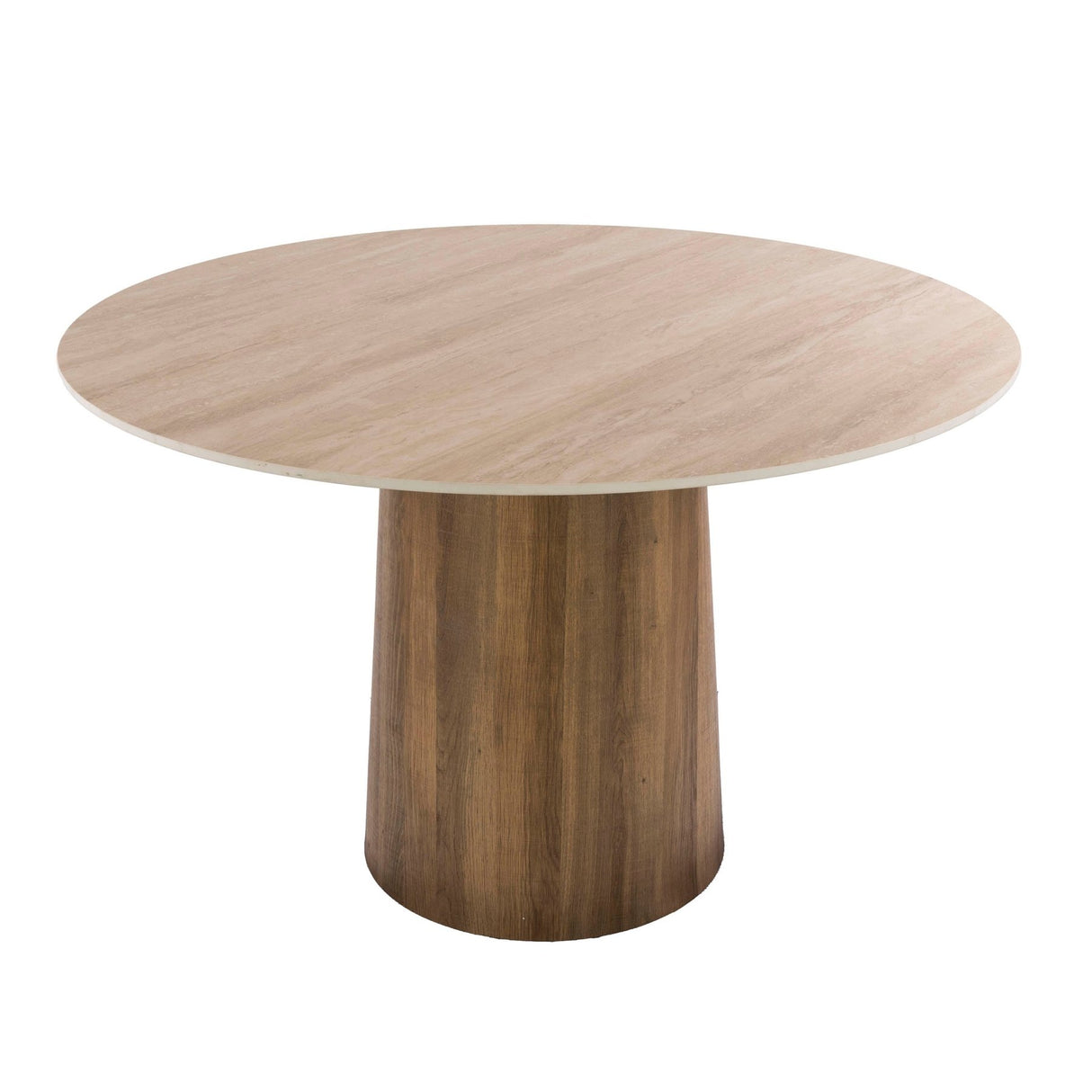 Eettafel - Ronde eettafel Jimi Ø120 cm beige travertin keramiek - Dimehouse