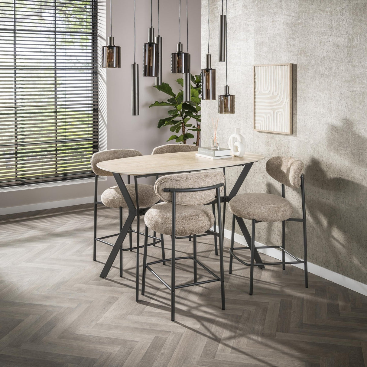 Archon Moderne Deens Ovaal Bartafel Keramiek Travertine 140 cm