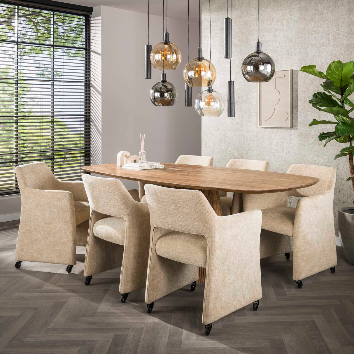 Set van 2 Eetkamerstoelen Capri Jaroq zand Stof op wieltjes