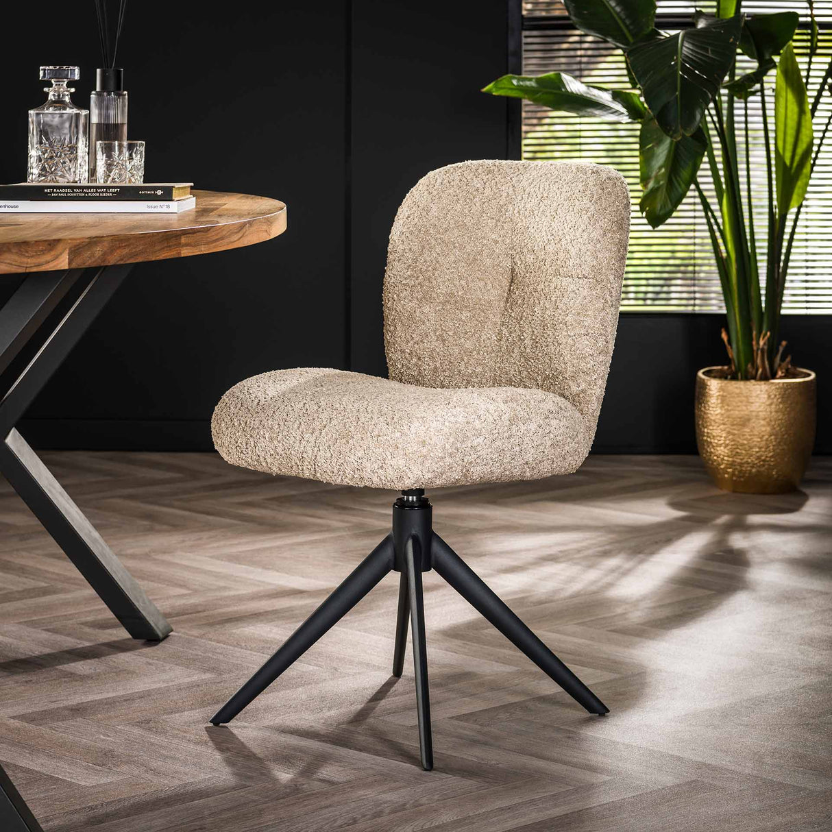 Set van 2 eetkamerstoelen Lirio Bouclé zand draaibaar