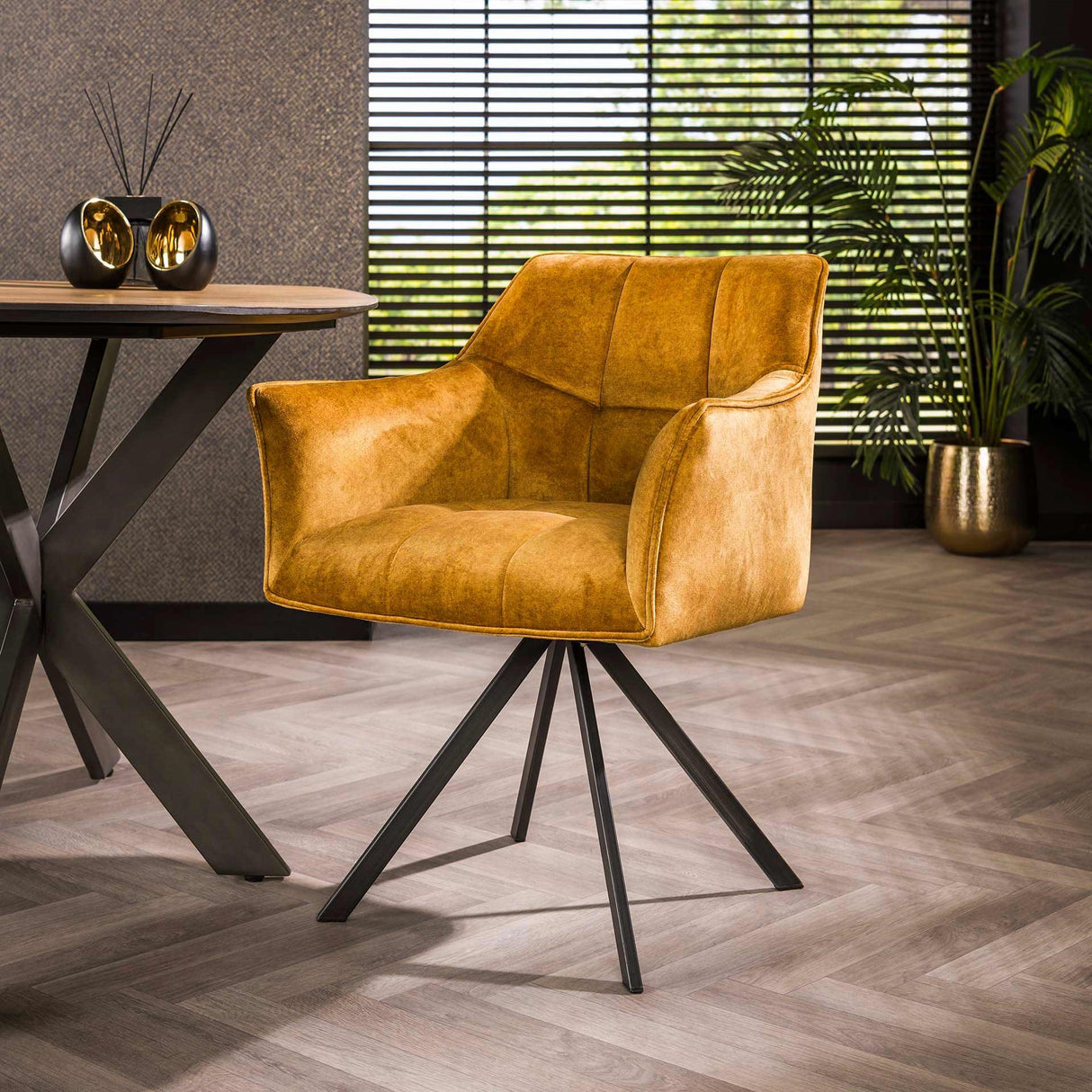 Set van 2 Eetkamerstoelen Lino Velvet Goud Draaibaar