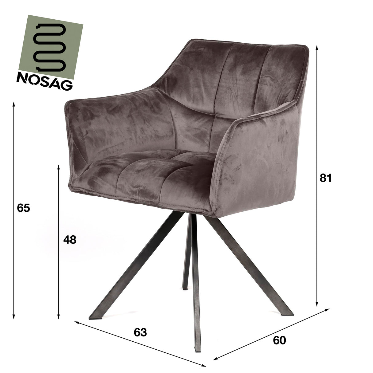 Set van 2 Eetkamerstoelen Lino Velvet Antraciet Draaibaar