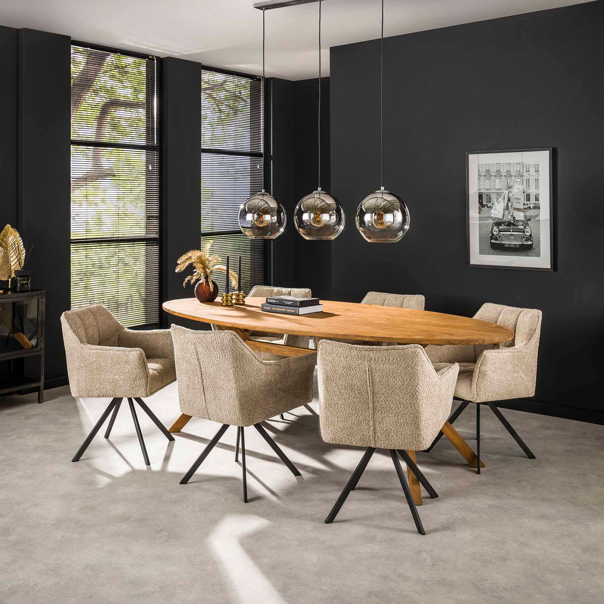 Set van 2 Eetkamerstoelen Lino Bouclé Zand draaibaar Raster