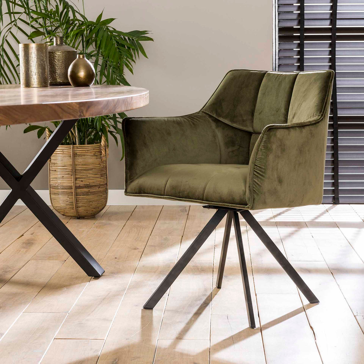 Set van 2 Eetkamerstoelen Lino Velvet Groen Draaibaar