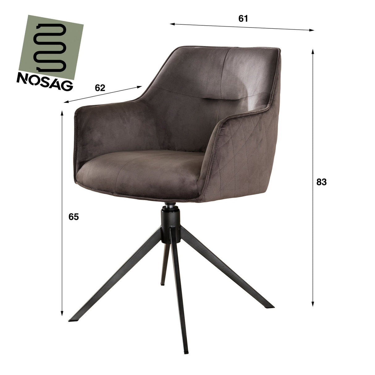 Set van 2 eetkamerstoelen Chia Velvet Antraciet Draaibaar