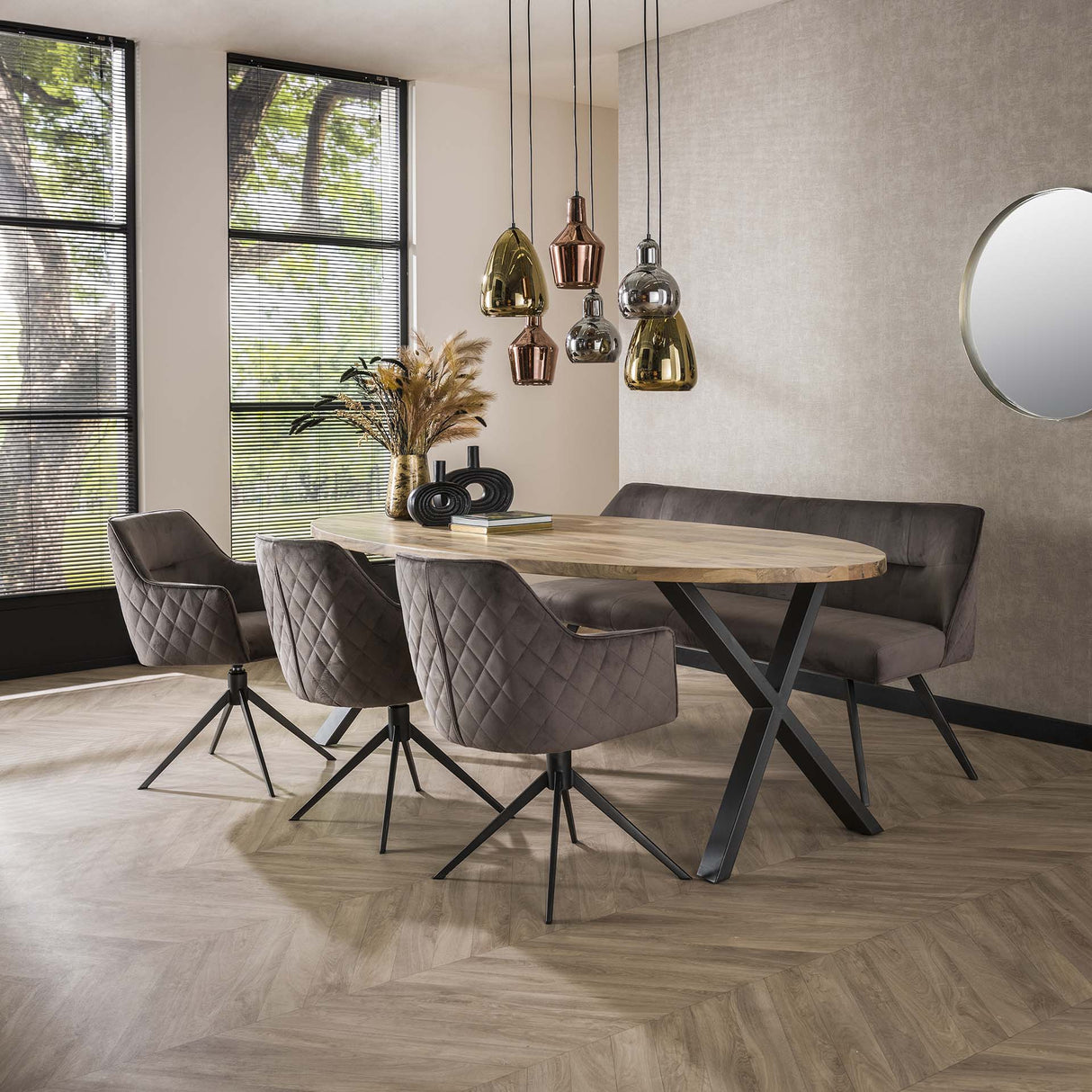 Eetkamerbank Chia Velvet Antraciet 188 cm