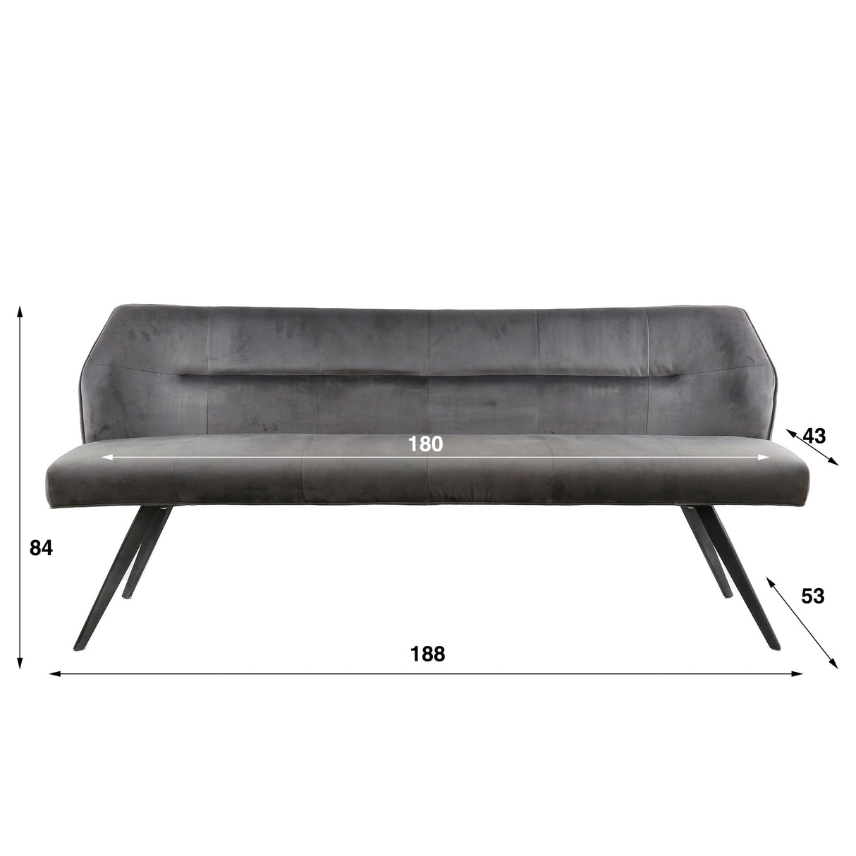 Eetkamerbank Chia Velvet Antraciet 188 cm