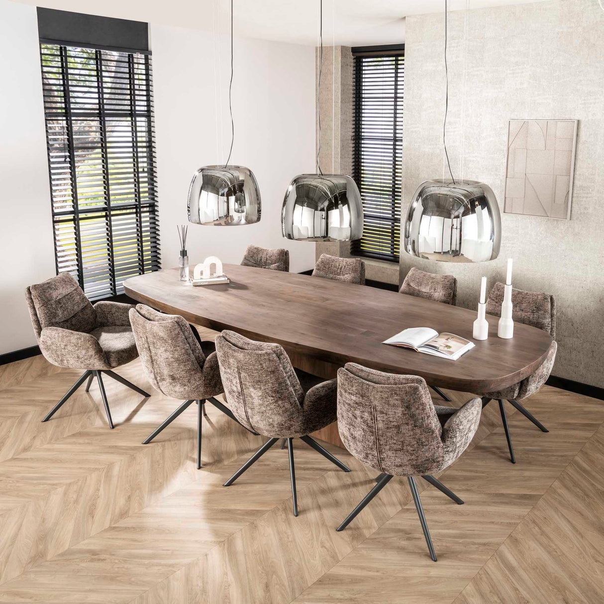 Set van 2 Eetkamerstoelen Elite Taupe Chenille Stof Rich Draaibaar
