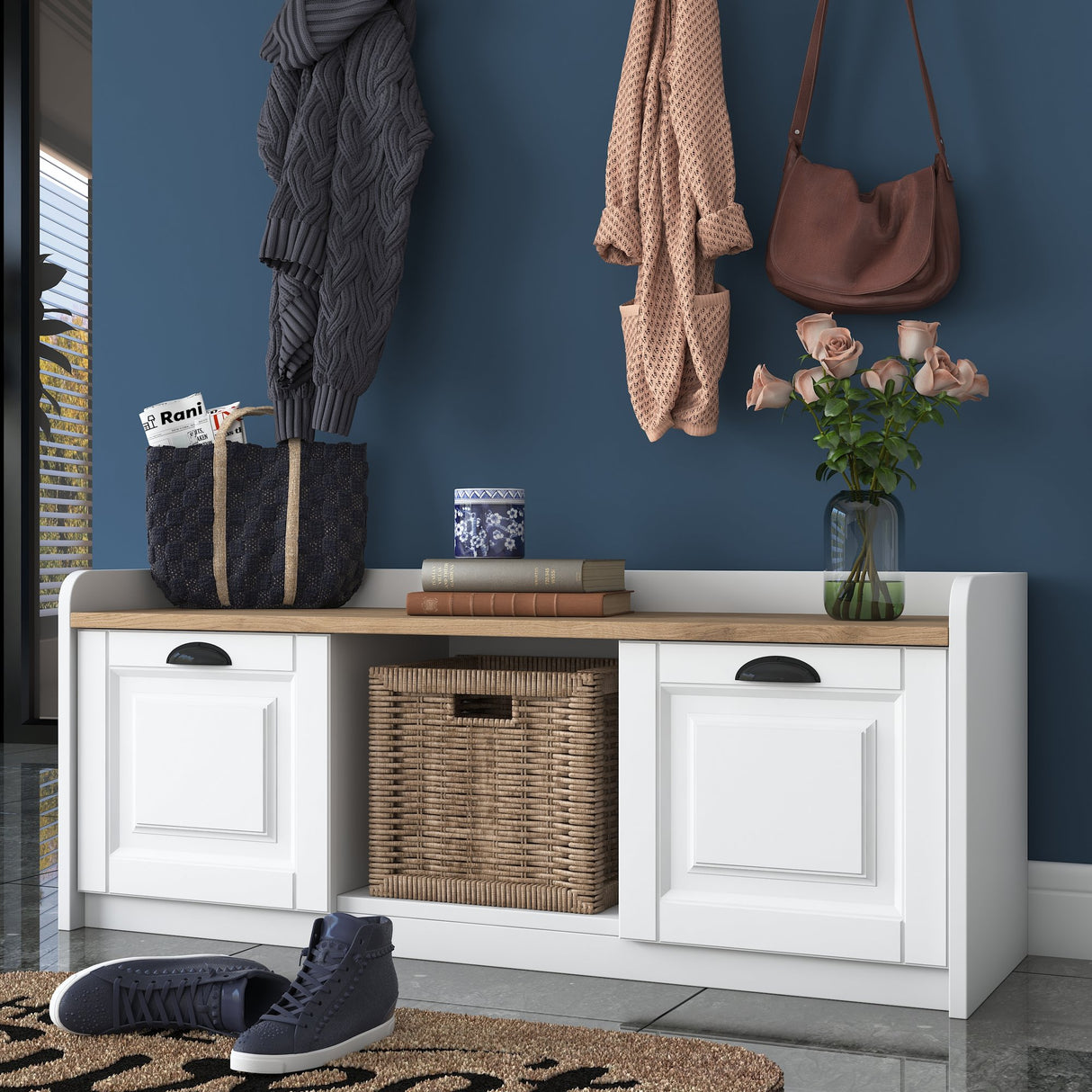 Meubelset Kapstok - Schoenenkast - Wit-Walnoot Melamine