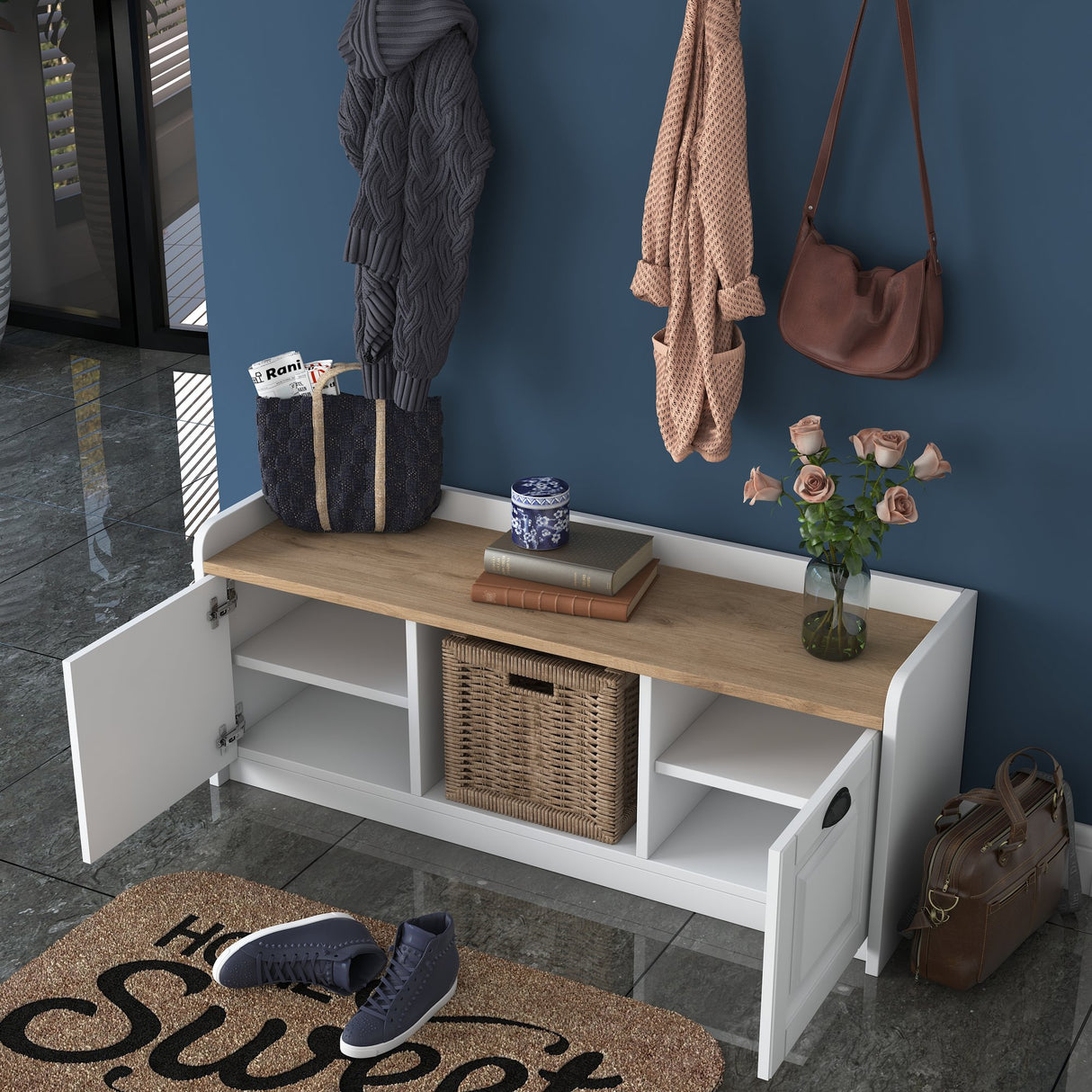 Meubelset Kapstok - Schoenenkast - Wit-Walnoot Melamine