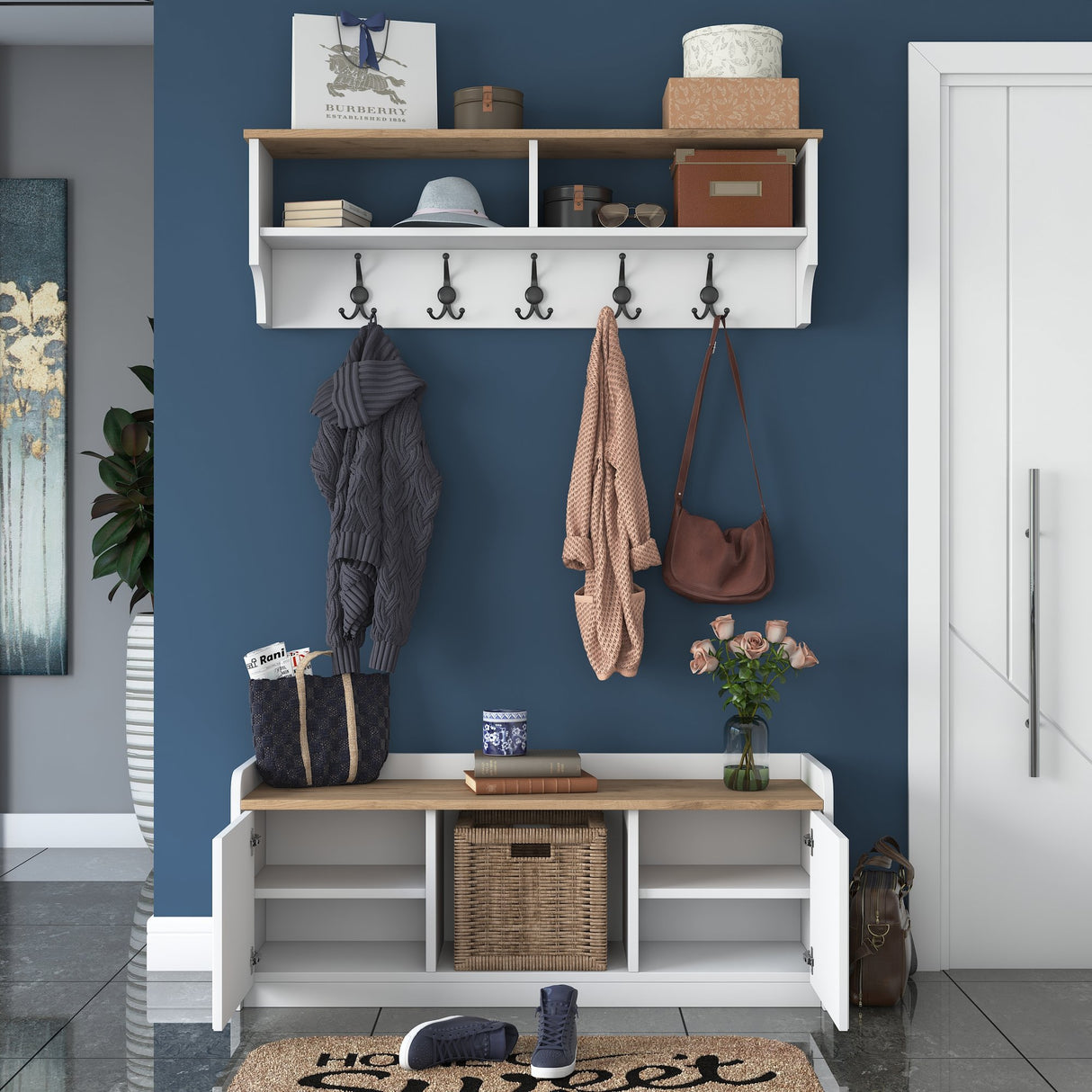 Meubelset Kapstok - Schoenenkast - Wit-Walnoot Melamine