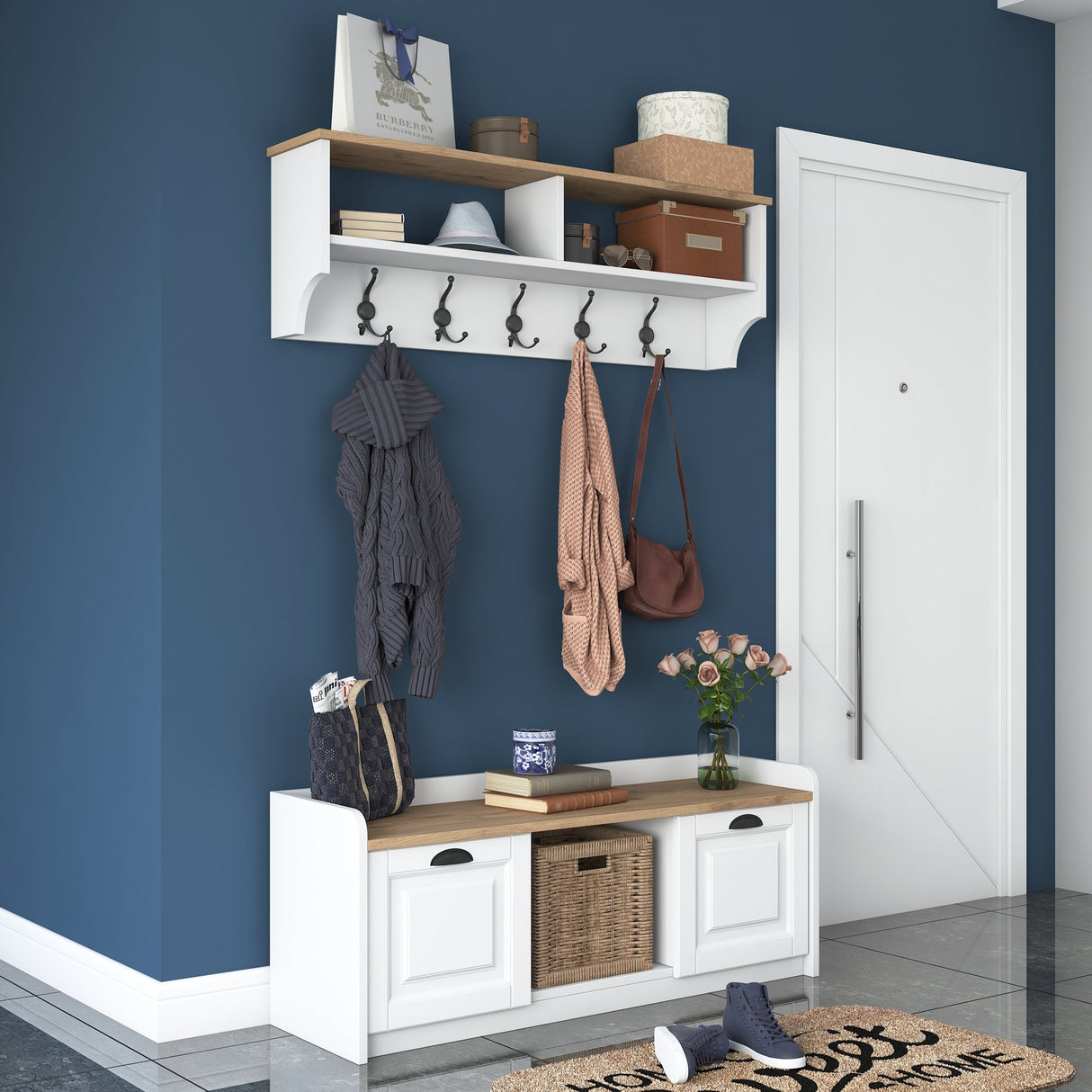 Meubelset Kapstok - Schoenenkast - Wit-Walnoot Melamine