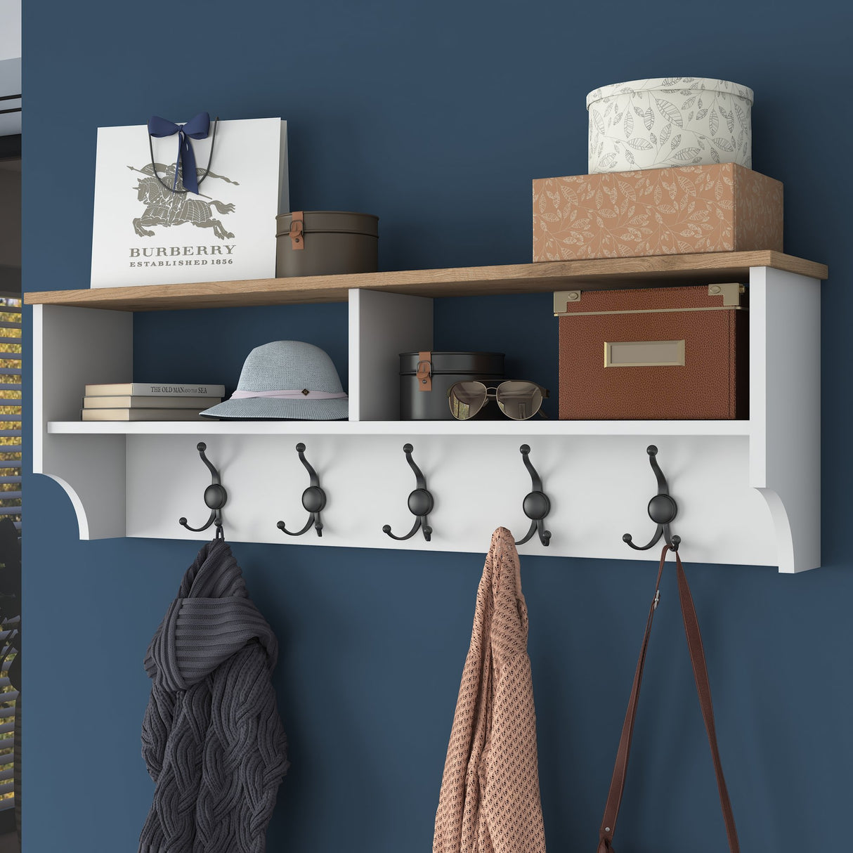 Kapstok Hally Wit 15-haaks - Twee vakken