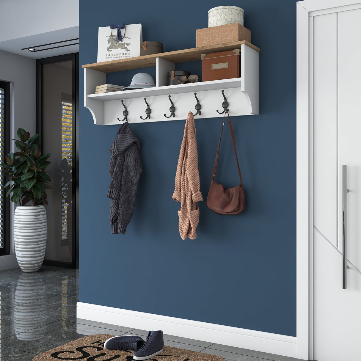 Kapstok Hally Wit 15-haaks - Twee vakken