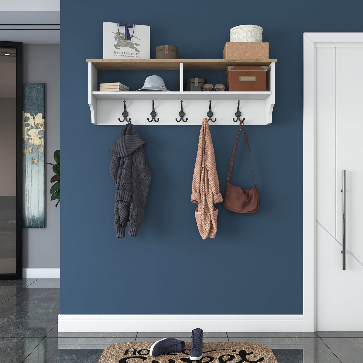 Kapstok Hally Wit 15-haaks - Twee vakken