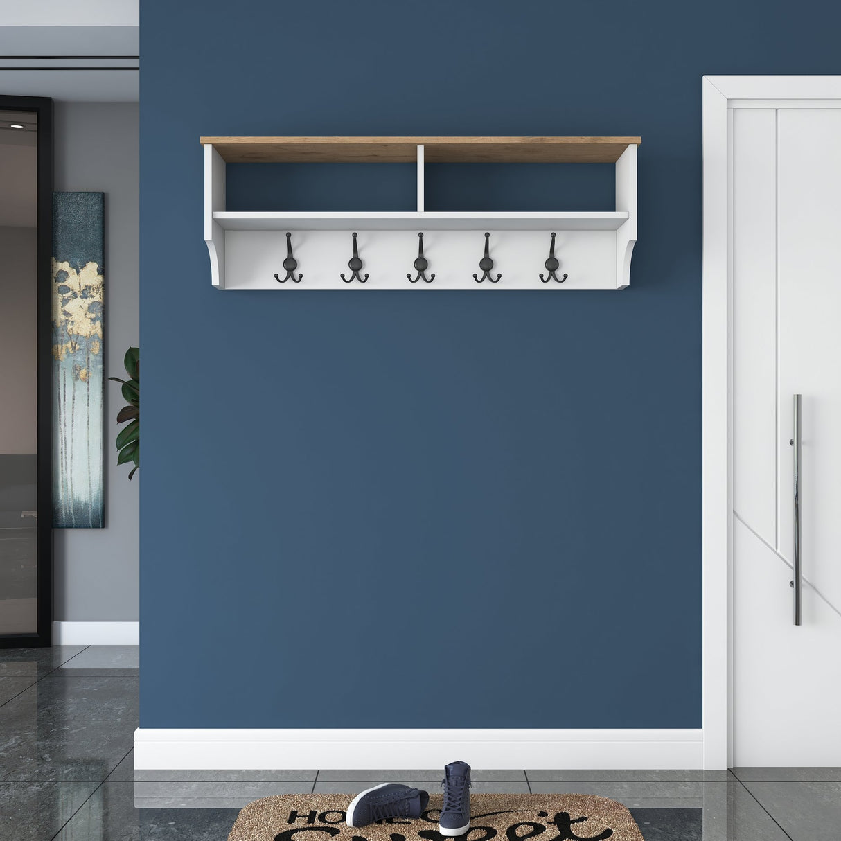 Kapstok Hally Wit 15-haaks - Twee vakken