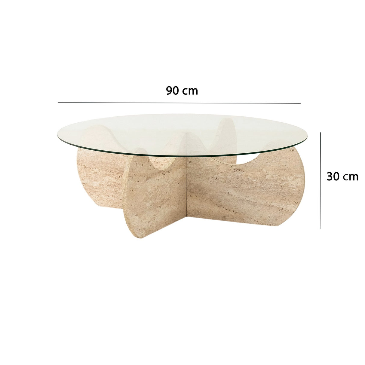 Salontafel Rond Glas 75 cm Travertijn - Hima
