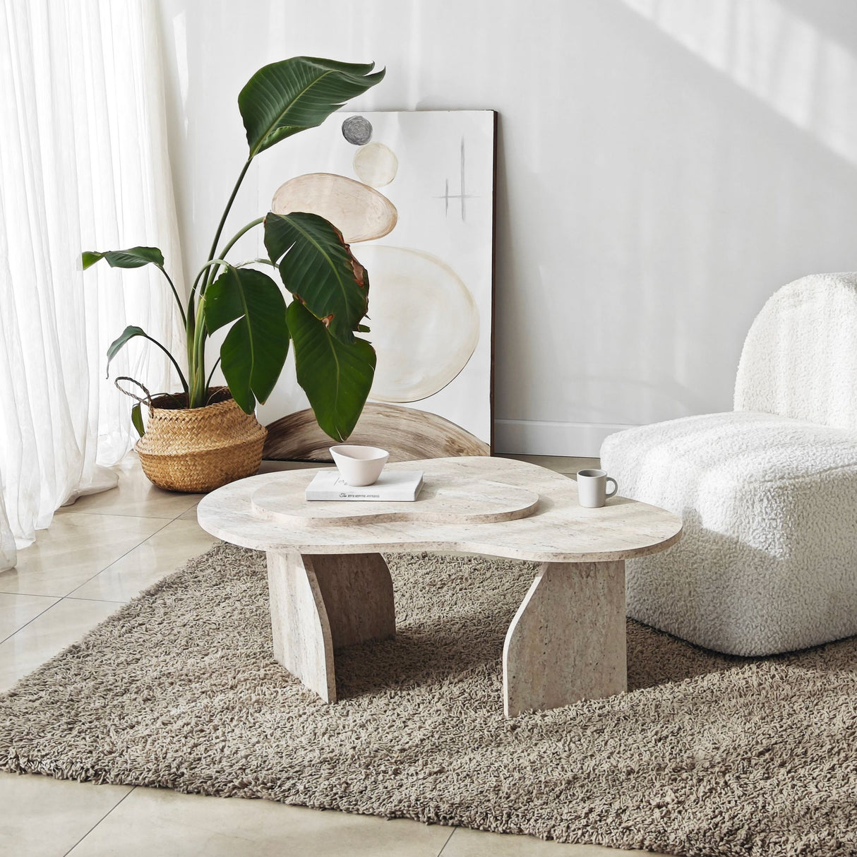 Organische Salontafel Travertin Melamine marmer look Melta - 105x65 cm