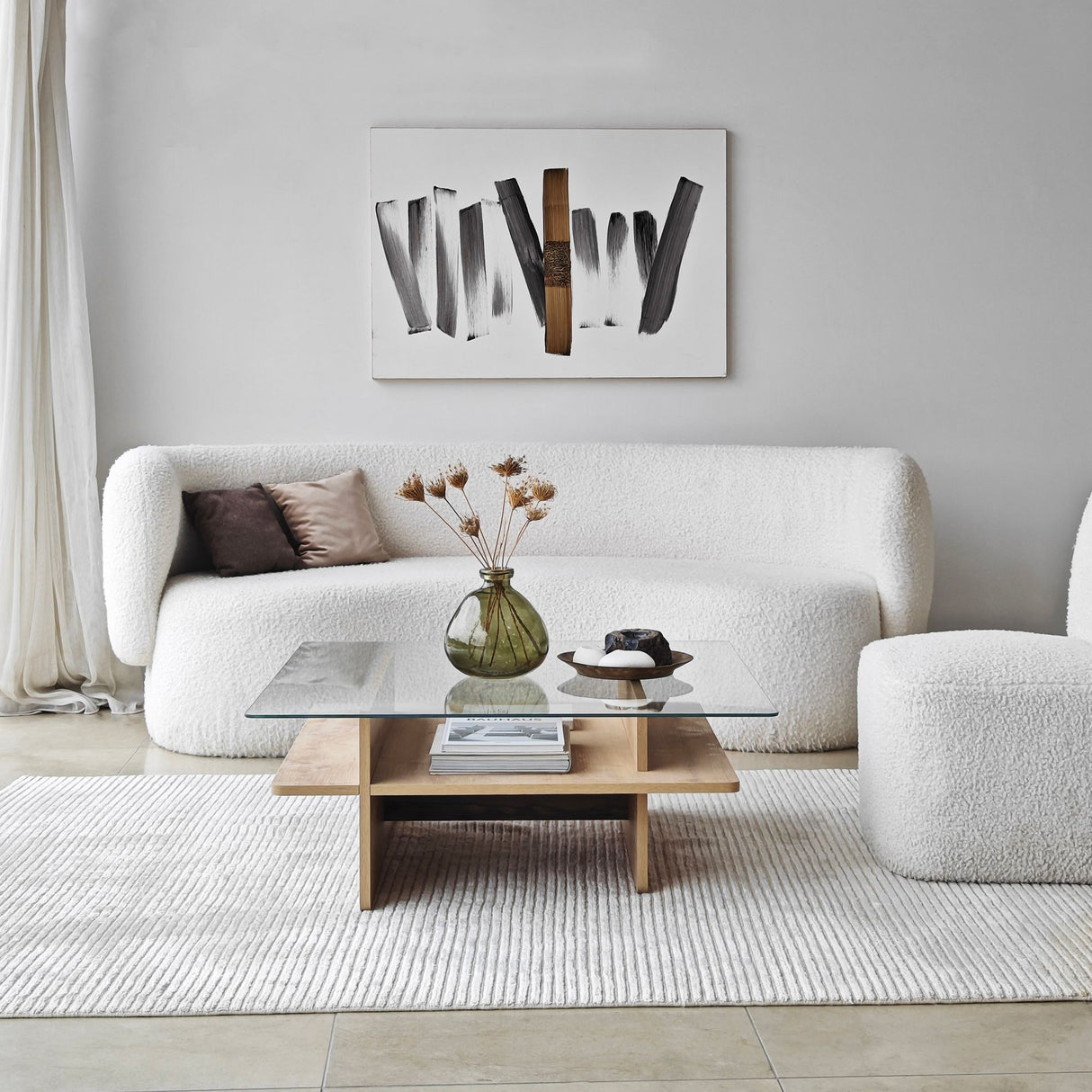 Salontafel Vierkant Glas Sagu - Sapphire Melamine Onderstel - 90x90 cm