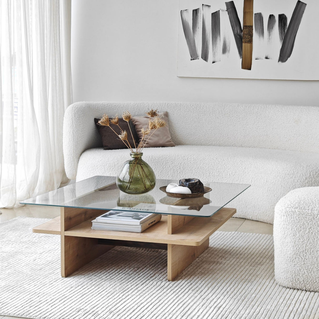 Salontafel Vierkant Glas Sagu - Sapphire Melamine Onderstel - 90x90 cm