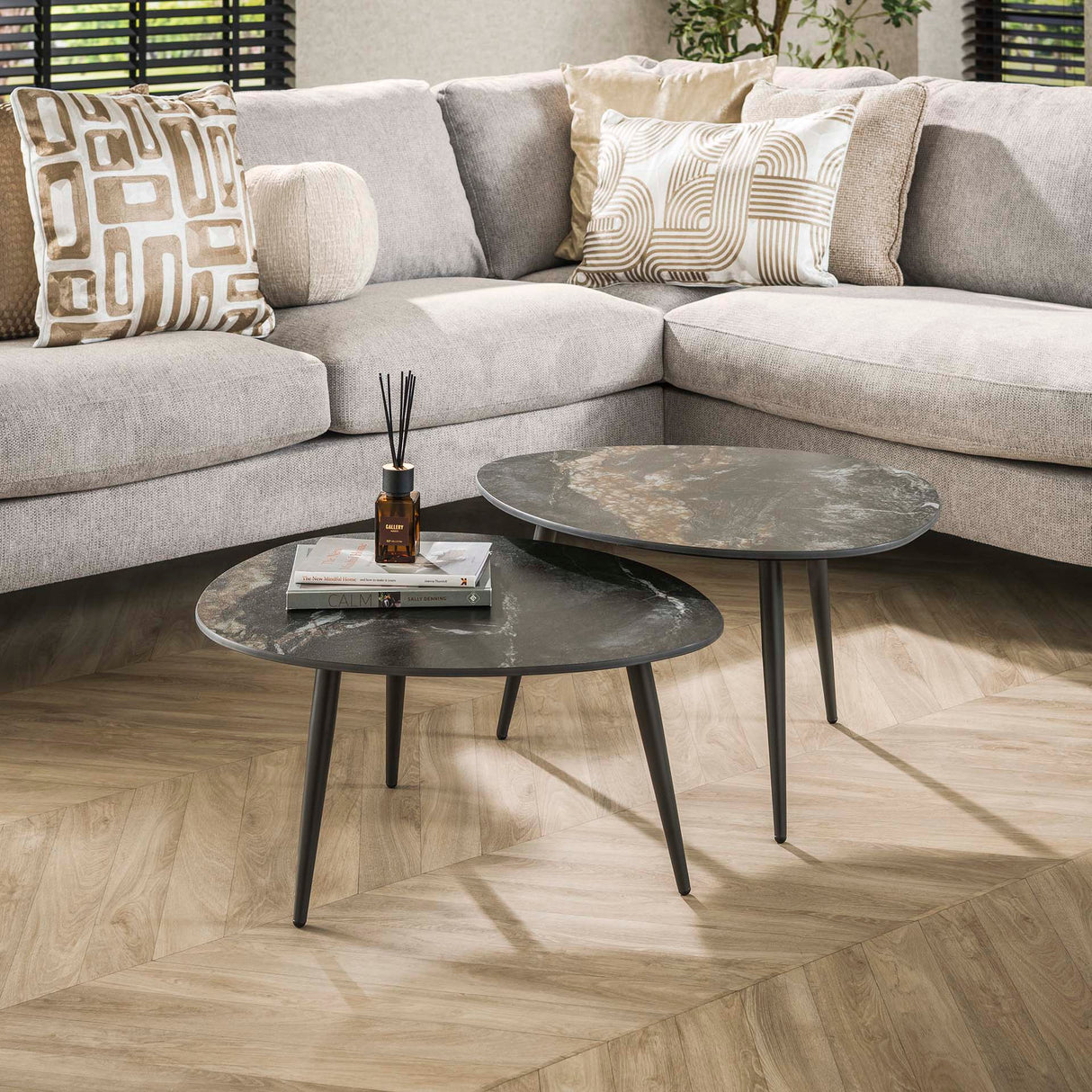 Niora Organische Salontafel Set van 2 Keramiek Fossil Black