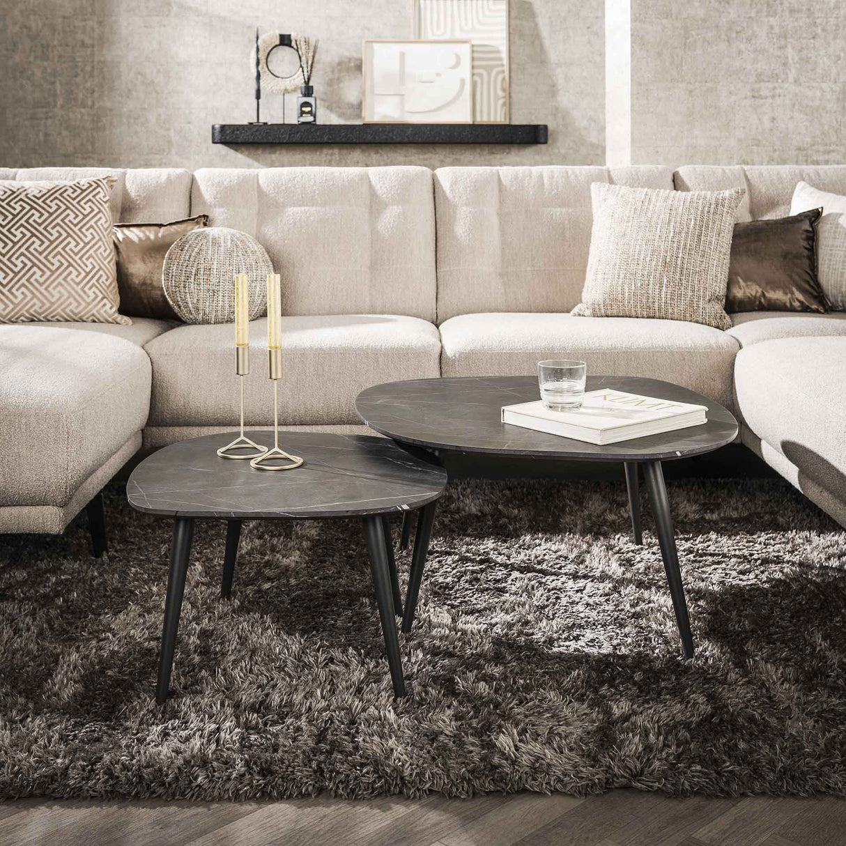 Organische Salontafel Set van 2 Conner Keramiek Look Grijs