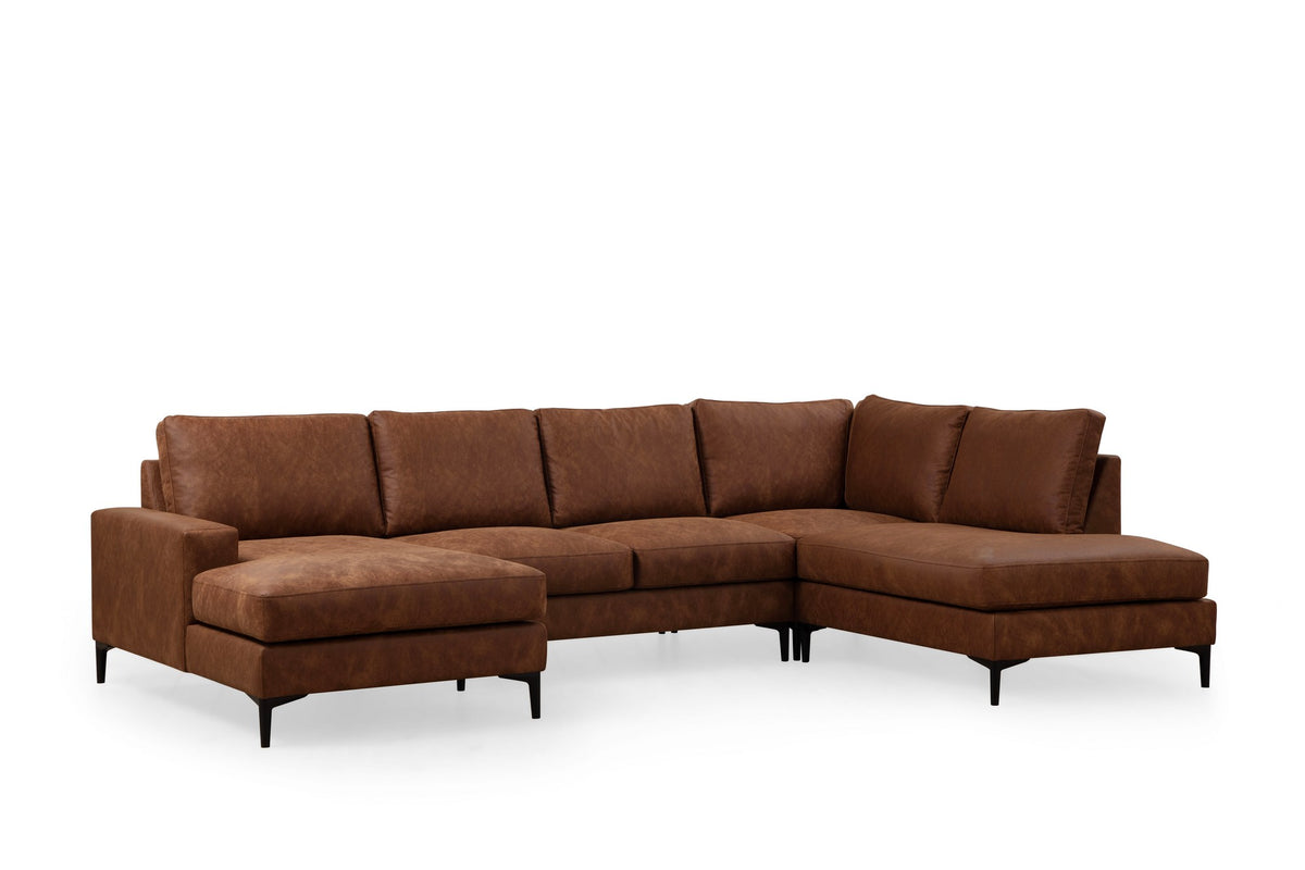 Banken - U - bank Hoekbank Cognac Stof 314x200 cm - Rechts - Porto - Dimehouse
