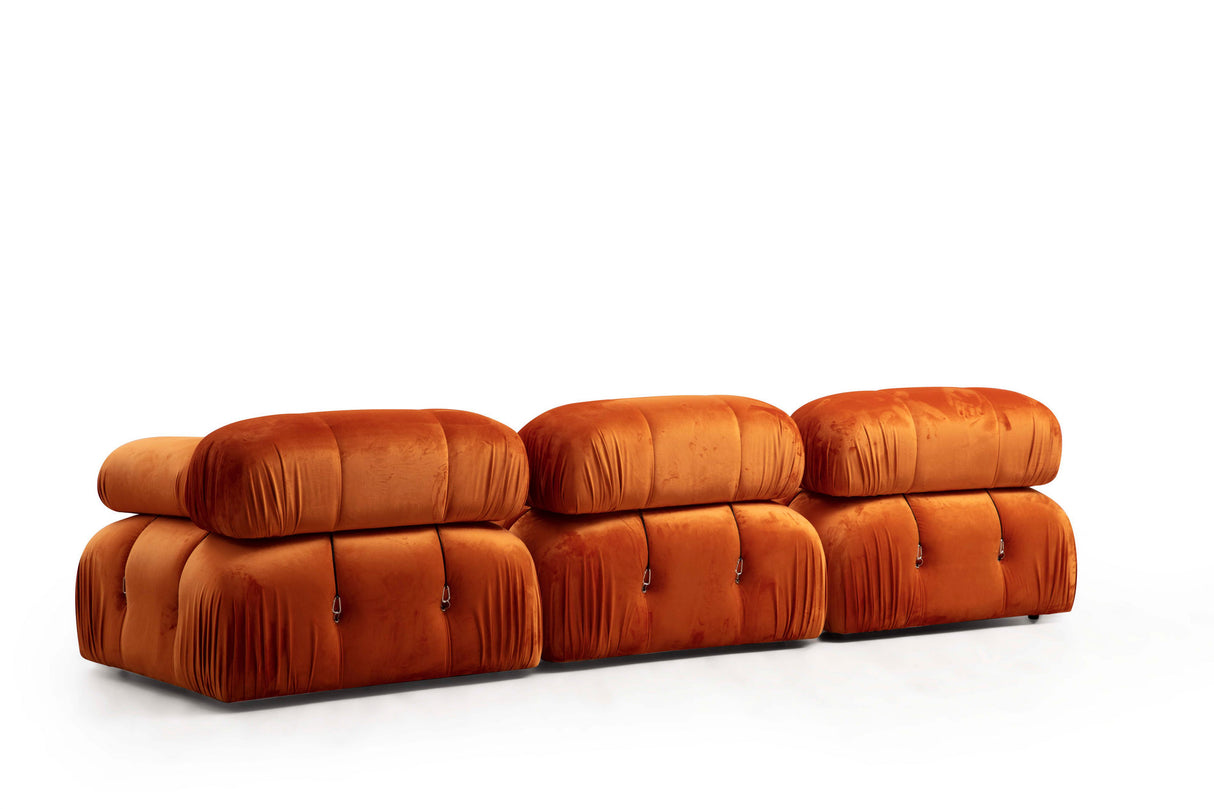 Modulaire XXL hoekbank Bubble met hocker - velvet oranje