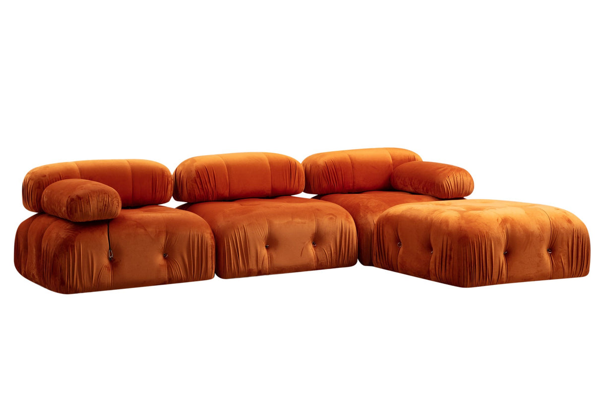 Modulaire XXL hoekbank Bubble met hocker - velvet oranje