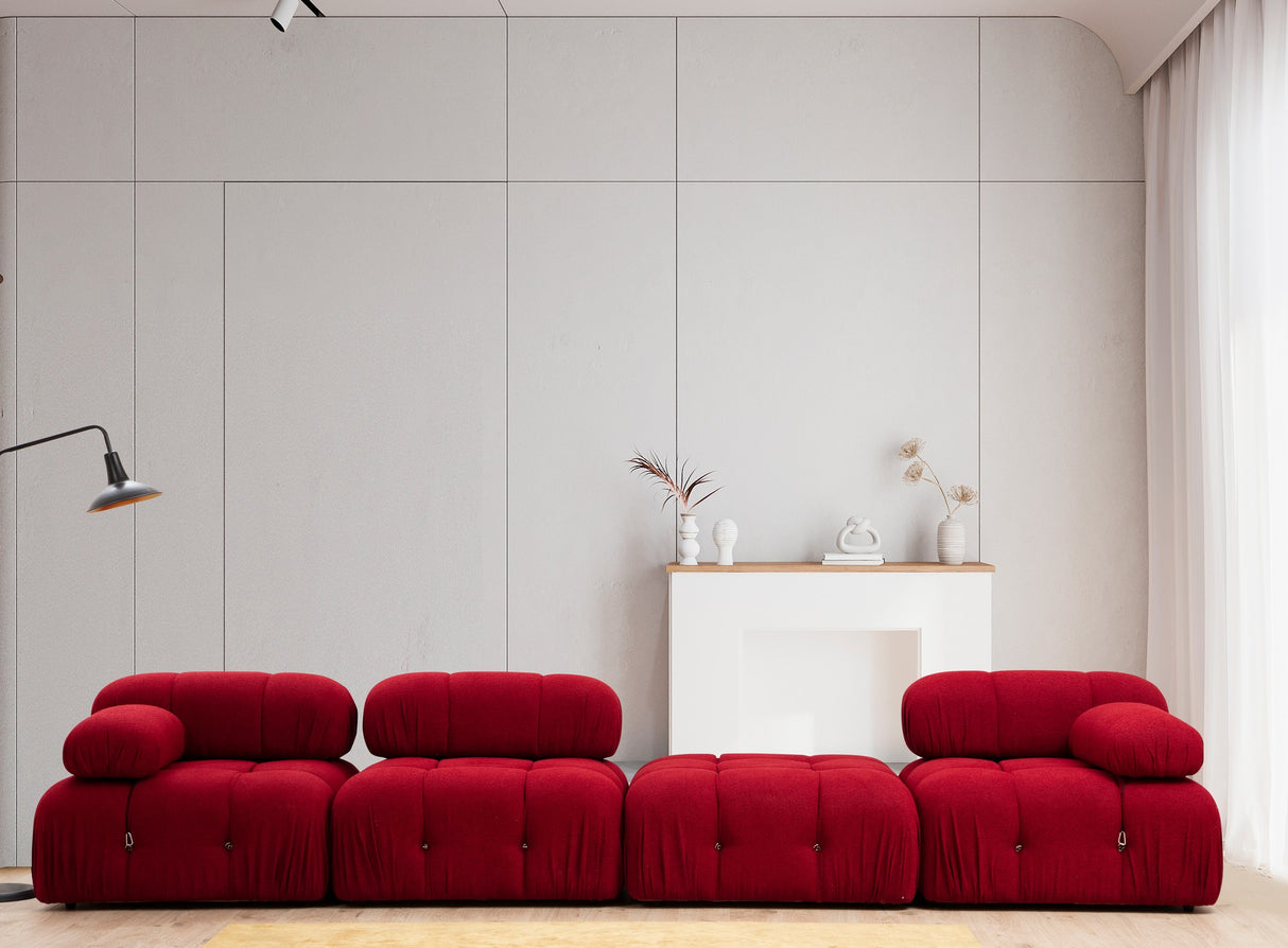 Modulaire XXL hoekbank Bubble met hocker - velvet rood