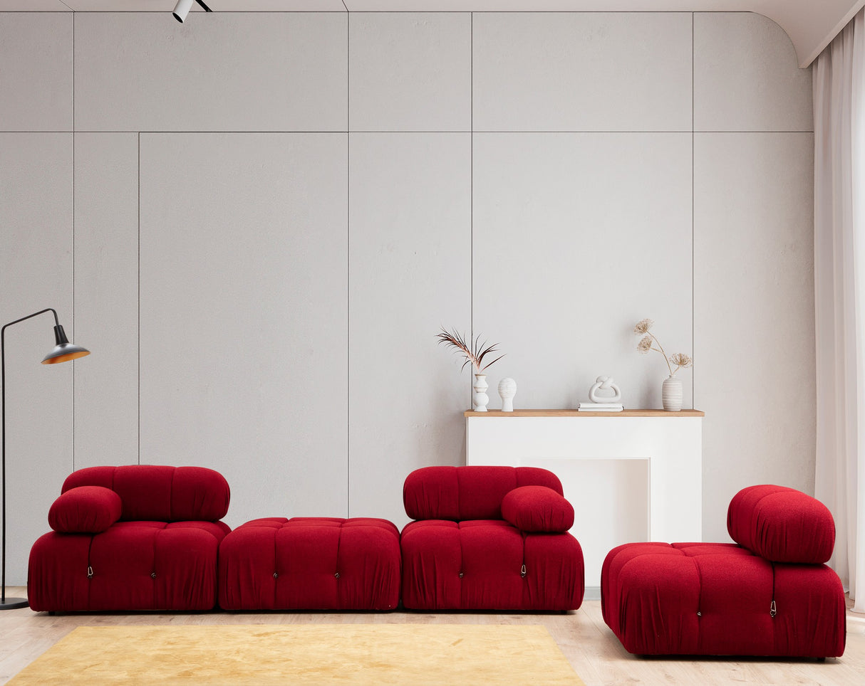 Modulaire XXL hoekbank Bubble met hocker - velvet rood
