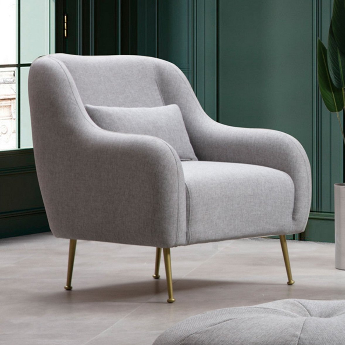 Moderne fauteuil Grijs stof met gouden poten Sevilla