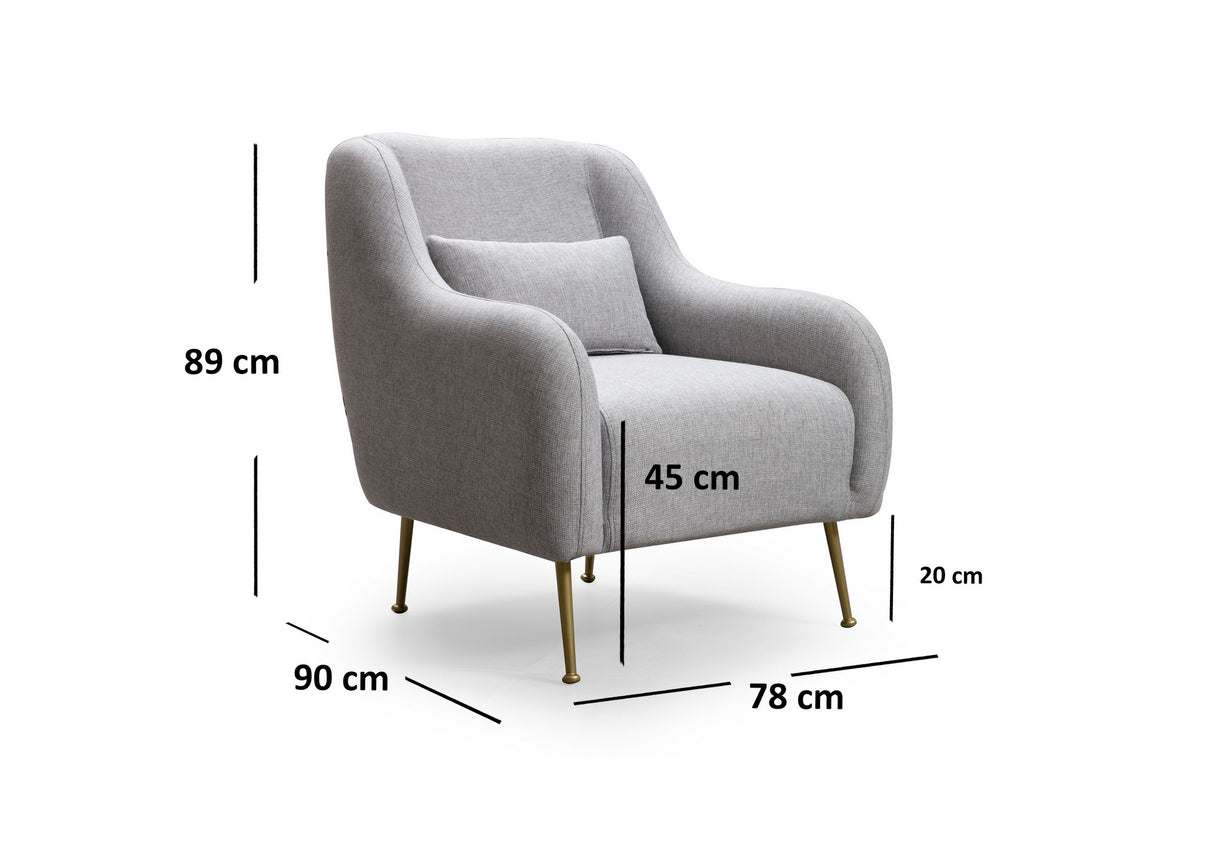 Moderne fauteuil Grijs stof met gouden poten Sevilla