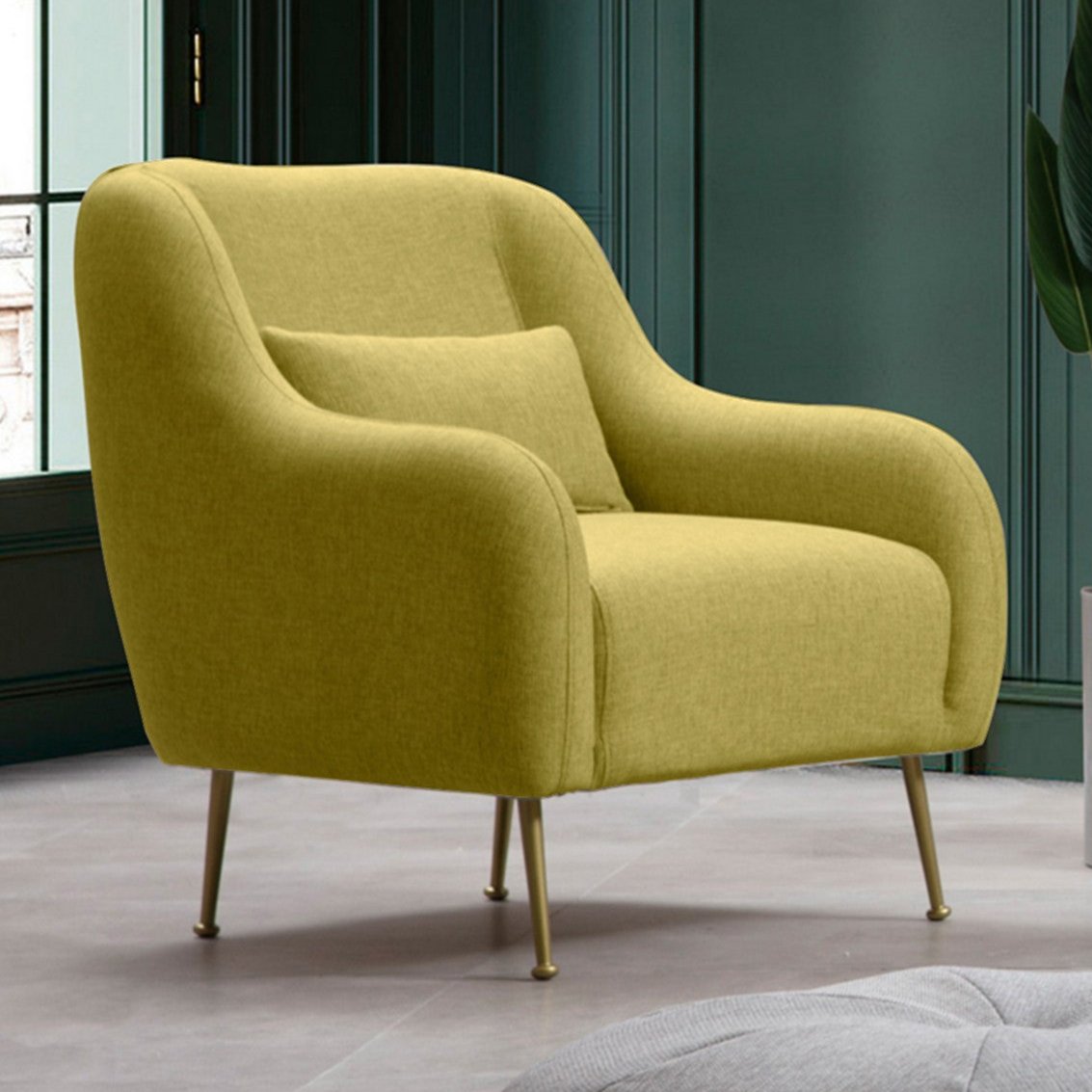 Moderne fauteuil Geel stof met gouden poten Sevilla