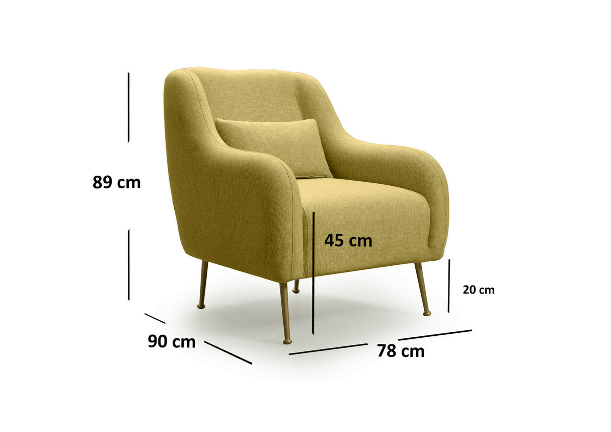 Moderne fauteuil Geel stof met gouden poten Sevilla