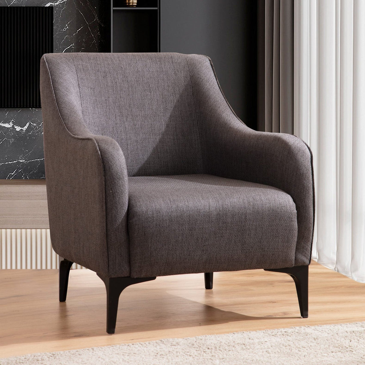 Modern landelijke fauteuil donkergrijs stof Belissimo