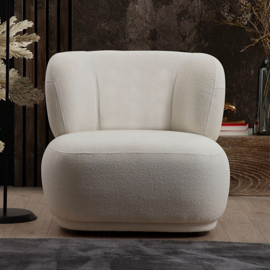 Japandi fauteuil wit bouclé Livorno